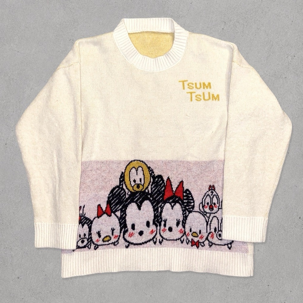 Disney Tsum Tsum Knit Sweater Cream Size M Womens Cute Rare